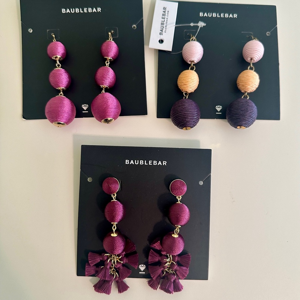 🆕 BAUBLEBAR Purple-licious earrings! 💜✨ Set of 3. Brand New, never been worn!